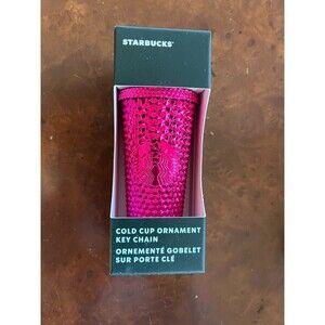 STARBUCKS Keychain Ornament Neon Pink Metallic Studded Cold Cup  Christmas NEW